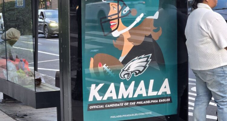 counterfeit kamala harris eagles ad